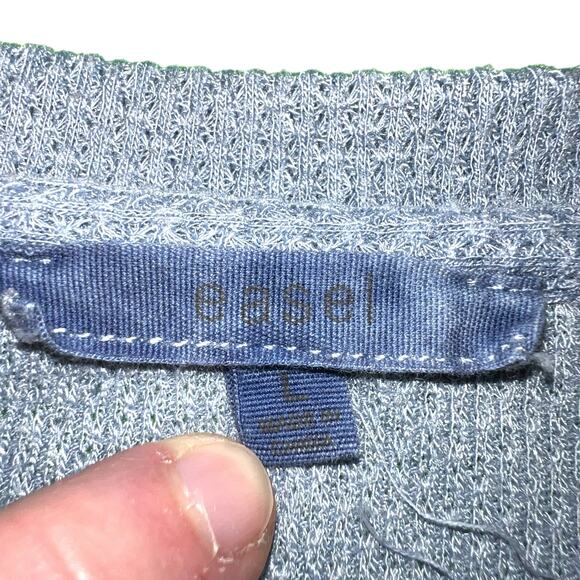 Easel Womens Waffle Knit Sweater Shirt Top Short Sleeve Tie Dye Blue White Large - Picture 9 of 11